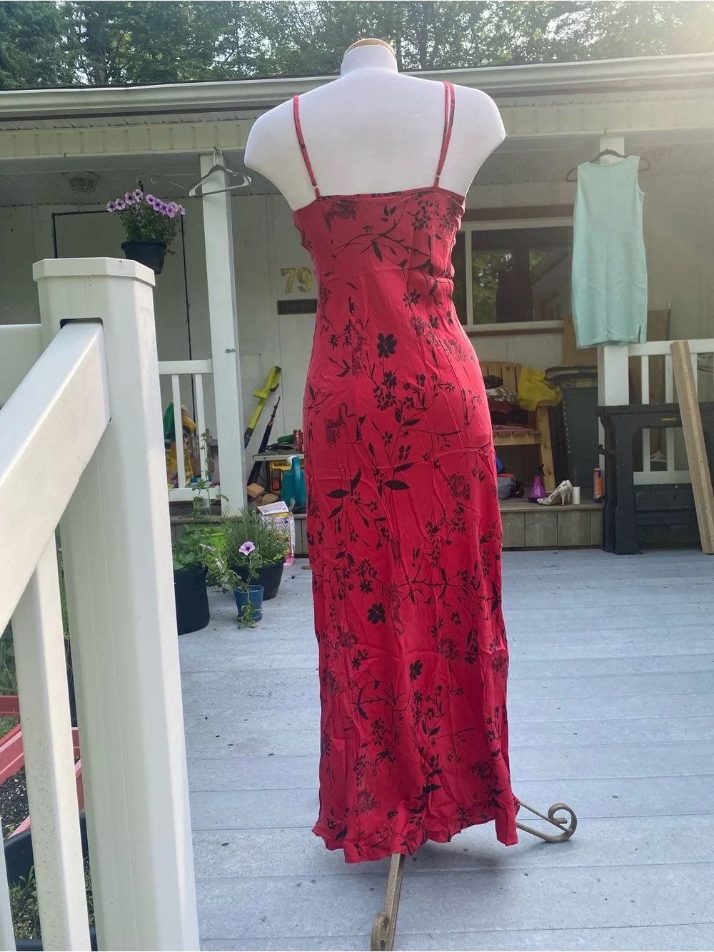 VTG La Vie En Rose Red Floral Slip Maxi Dress - Picture 3 of 4